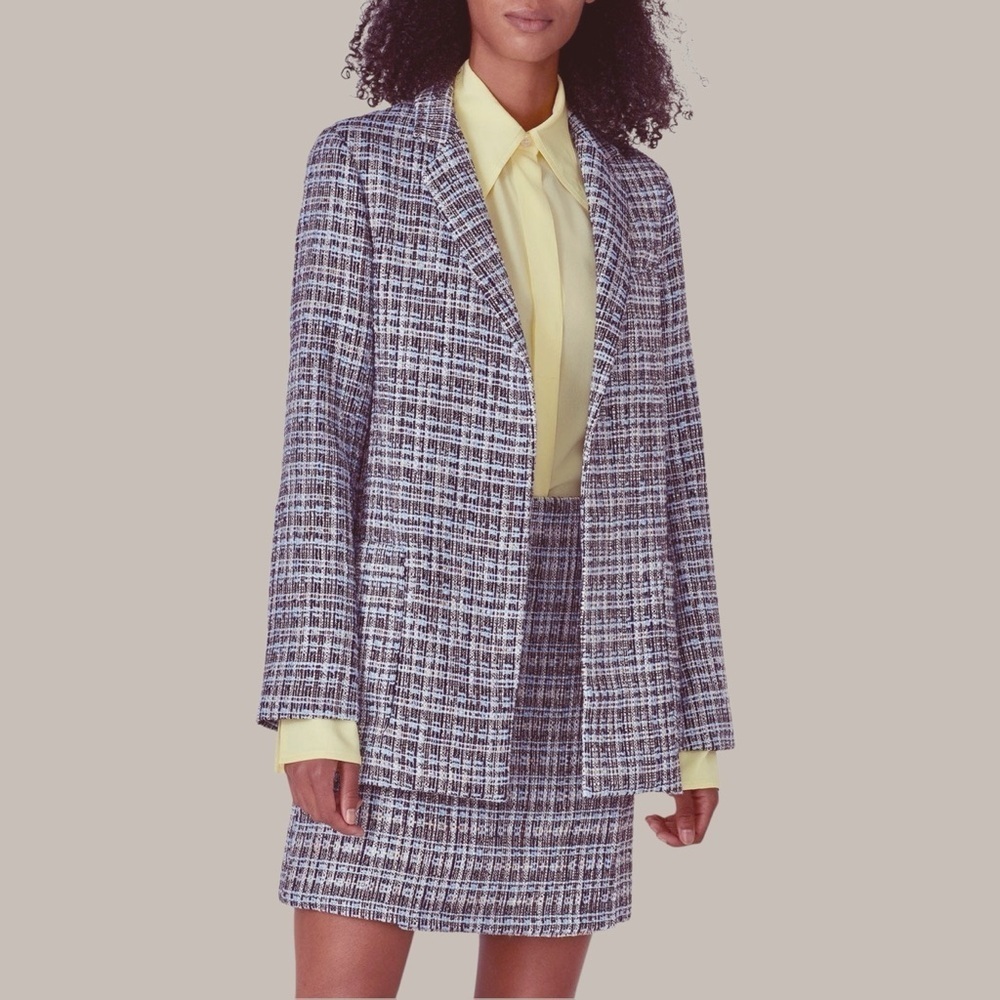 Adam Lippes Collection Navy Blue Tailored Classic Tweed Textured Blazer Size 2